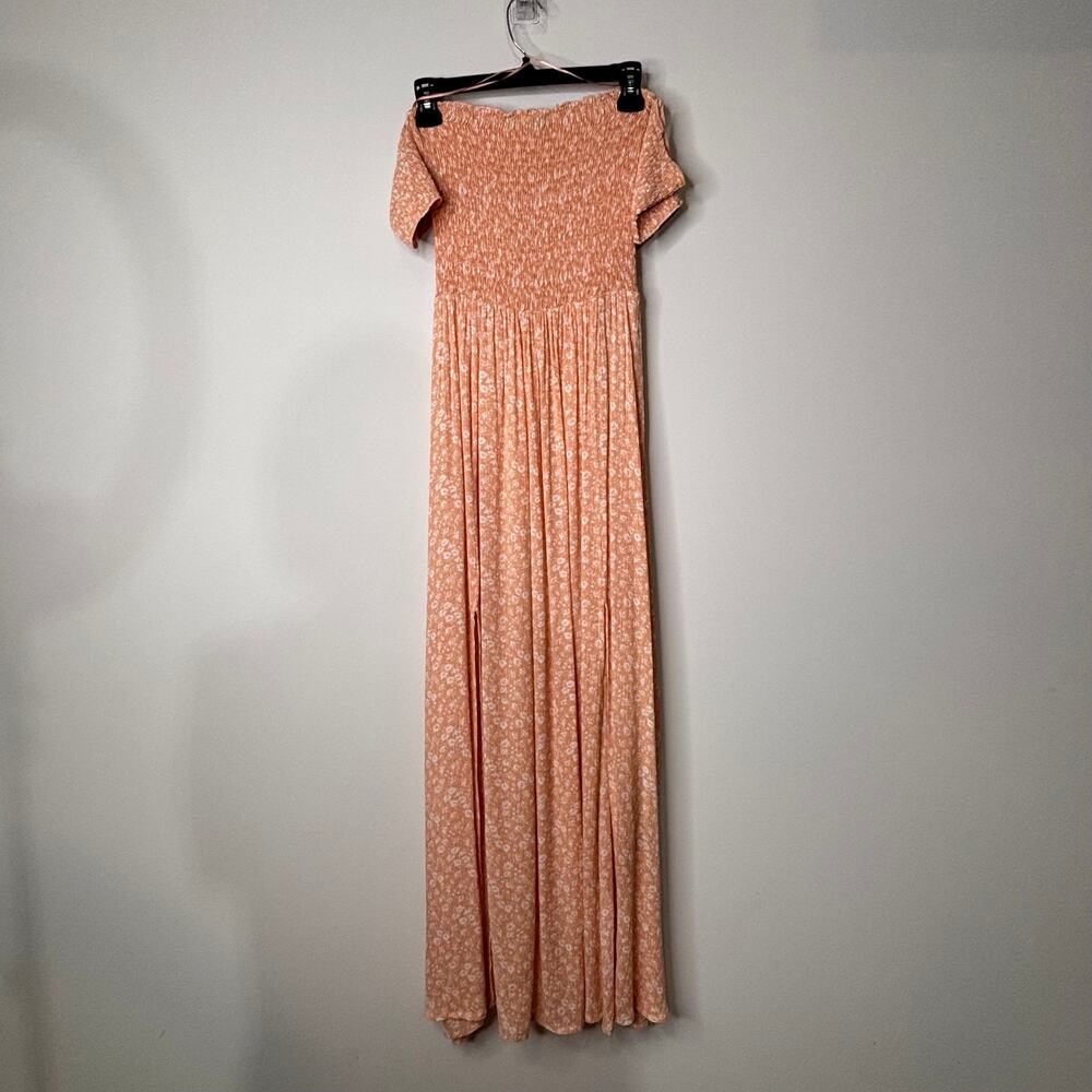 BSXIII Peach Floral Smocked Off-Shoulder Maxi Dress Size Small Cottagecore
